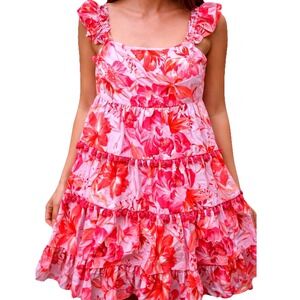 Eliza J Floral Tiered Dress Pink Ruffle Strap Size 16 NWT